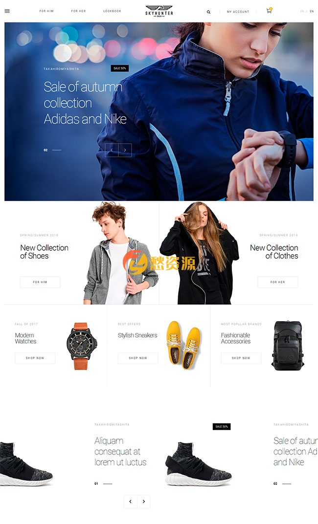 【奢侈品商城网站模板】HTML5满屏电子商务创意模板是一款适合衣服鞋帽奢侈品商城网站模板