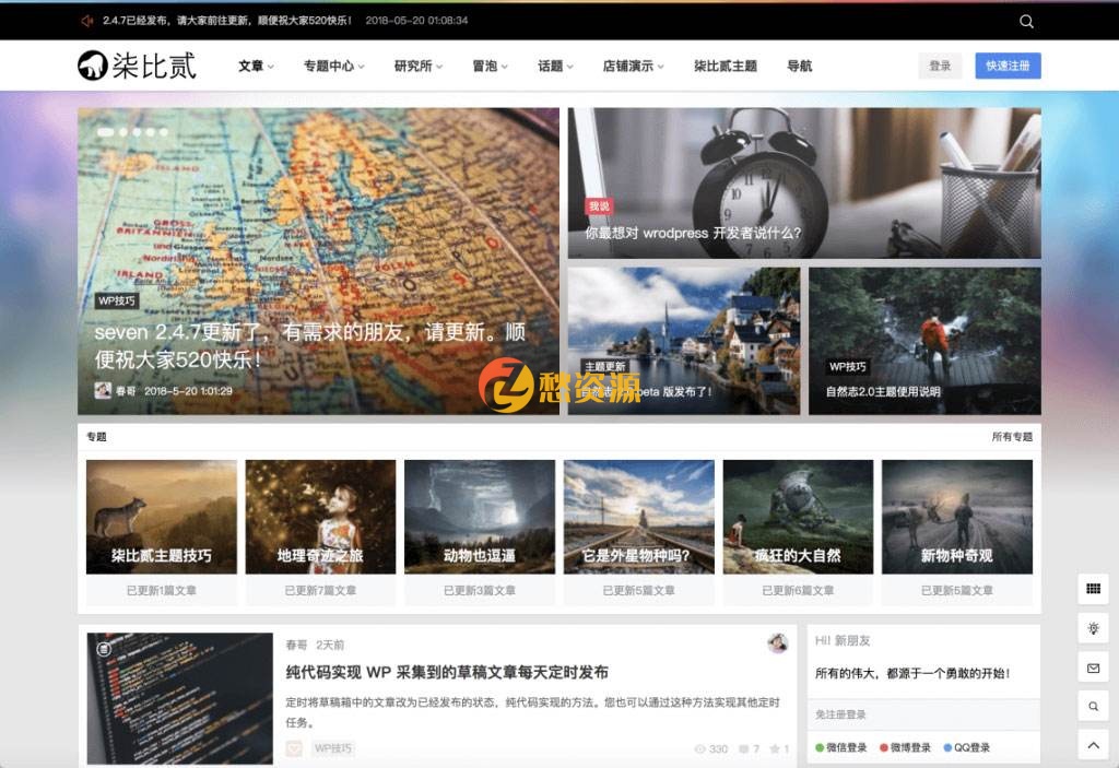 柒比贰7b2主题V2.9.8最新破解去授权无限制版+N多人在找的资源站7b2子主题+用到的插件