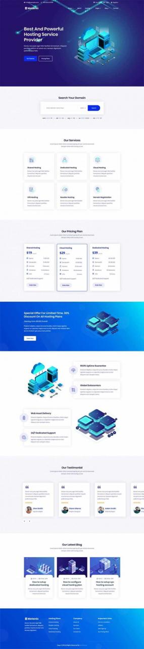 bootstrap响应式蓝色域名服务器主机托管公司官网HTML模板