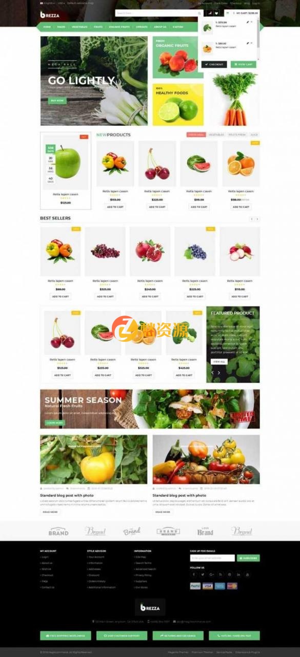 Bootstrap响应式水果蔬菜电子商务商城完整HTML模板