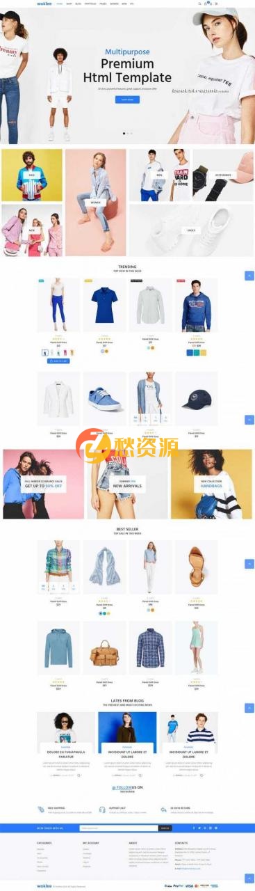 蓝色宽屏Bootstrap响应式服装购物商城HTML模板