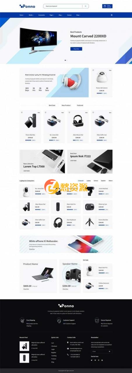 蓝色Bootstrap响应式数码电子产品销售商城HTML5模板