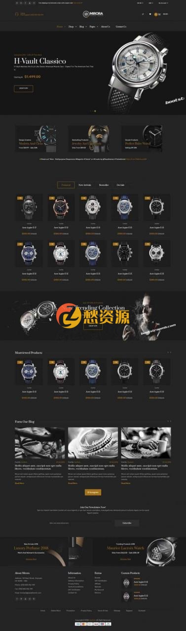 Bootstrap黑色响应式奢侈品手表商城网站HTML模板