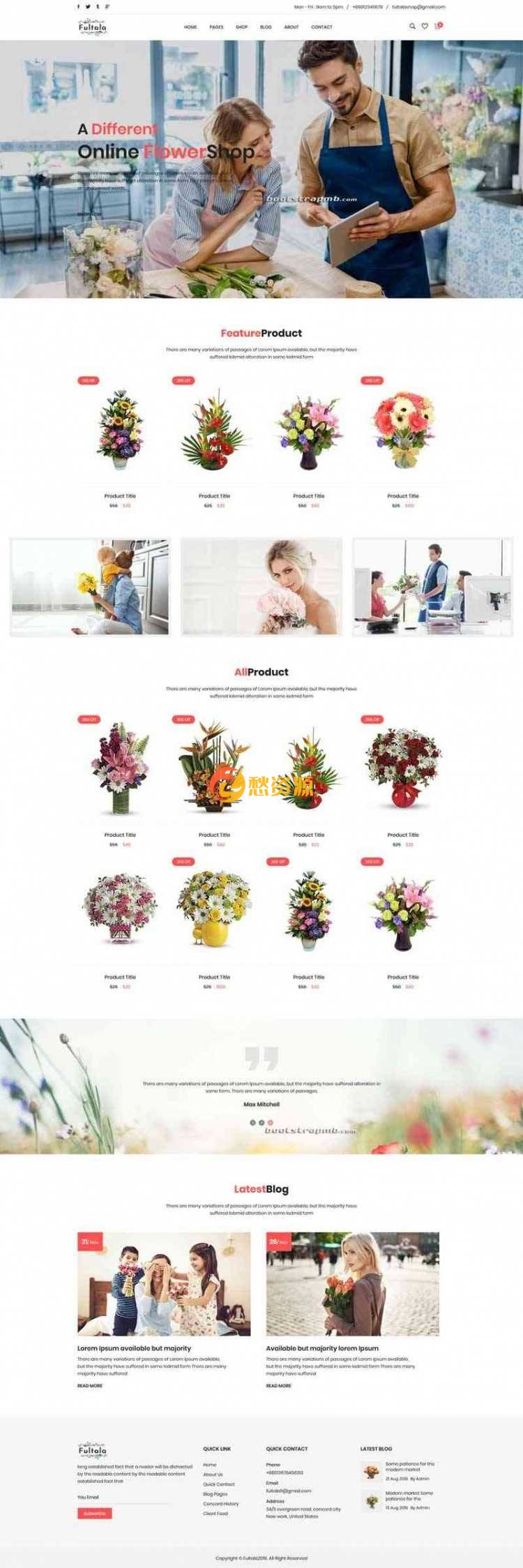 Bootstrap英文外贸响应式鲜花预订网电商HTML5模板