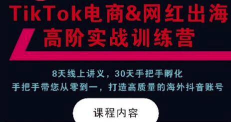 TikTok电商&网红出海高阶实战训练营:30天手把手孵化,打造高质量海外抖音账号
