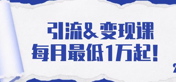 引流变现课:分享一整套流量方法以及各个渠道收入,每月最低1万起!